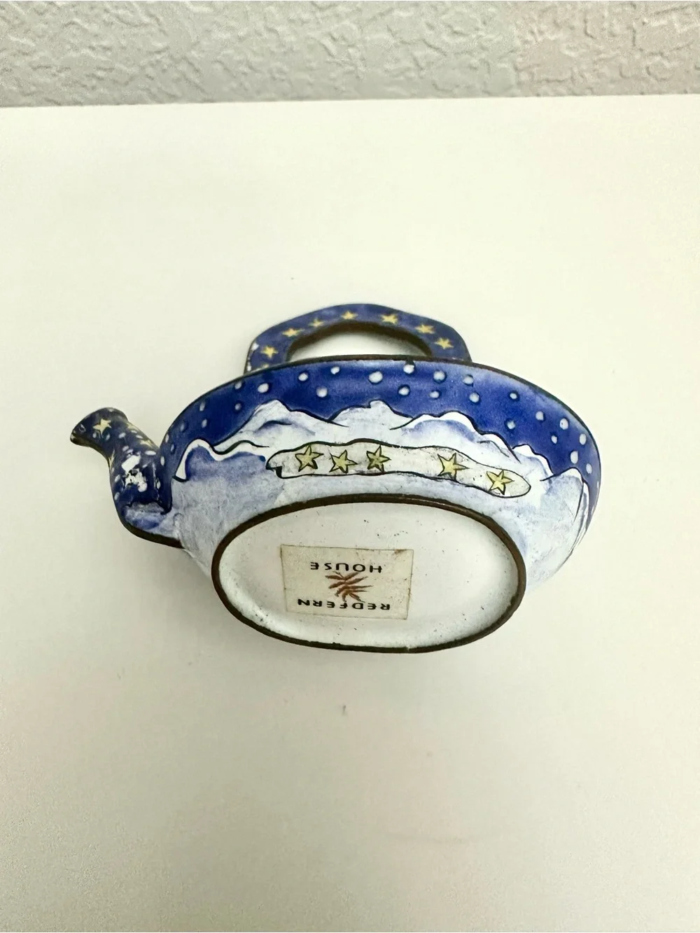 Vintage Redfern House Enamel Mini Teapot-Featuring Flying Pigs, Snow, Stars